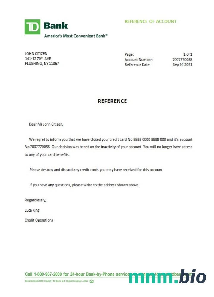 Przykład odniesienia zamknięcia USA TD w formatach Word i PDF